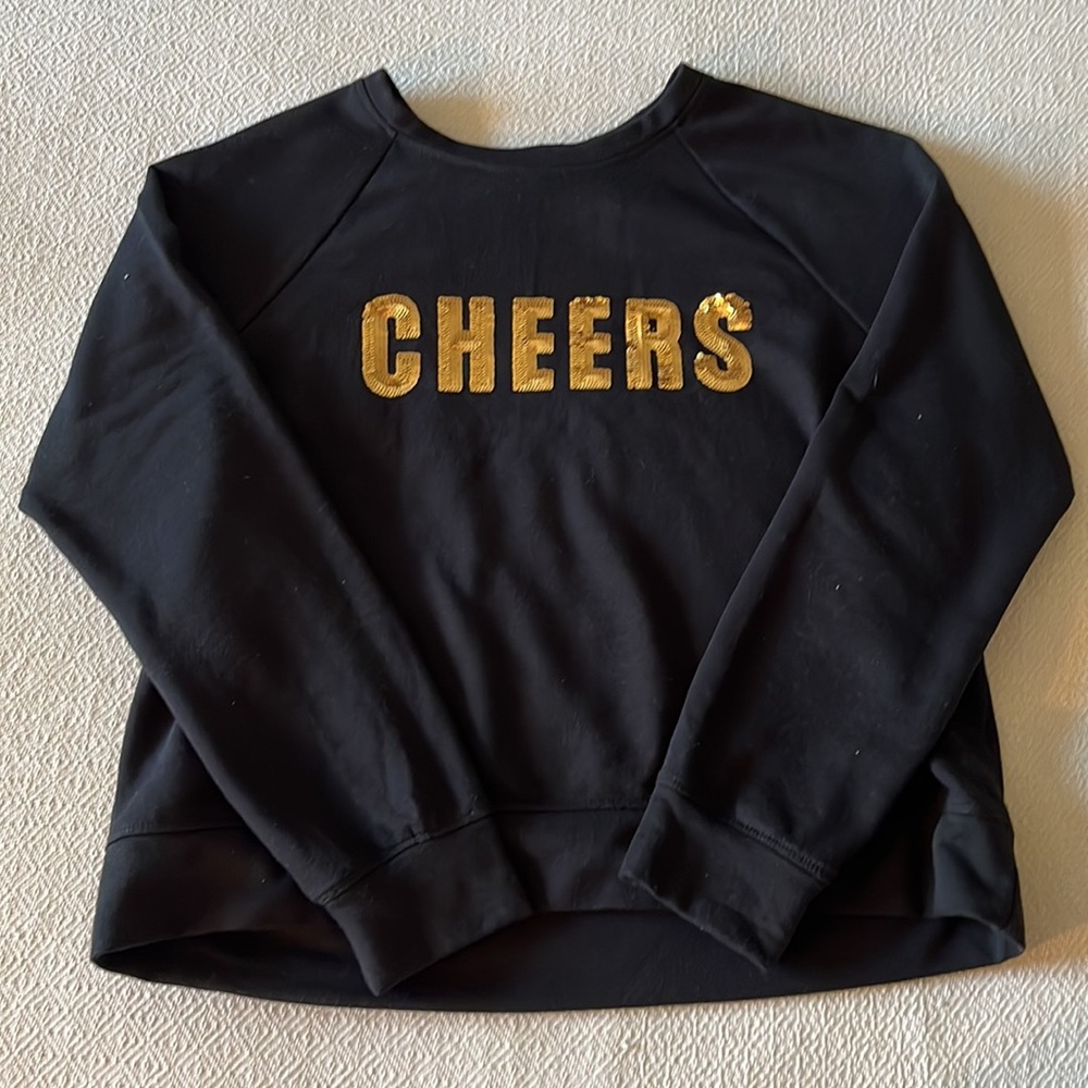 Workshop Black Sweatshirt with Gold Sequin “Cheers,“ size Medium